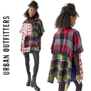 Urban Outfitters Dale Mixed Plaid Poncho Multi Color  - One Size